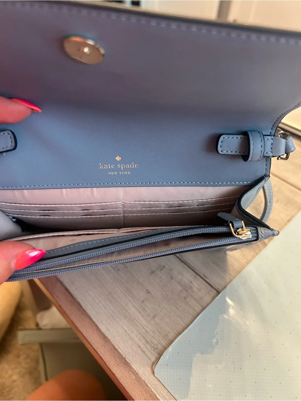 kate spade Blue and White Gingham Crossbody Bag